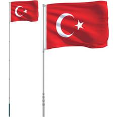 Drapeaux et Accessoires vidaXL Drapeau De La Turquie Et Mât 5,55 M Aluminium