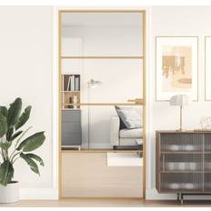 Alluminio Porte vidaXL Porta Interni Sottile Oro 93x201.5 cm Vetro Temperato Alluminio - Nero Vetro Trasparente Sinistra (x)