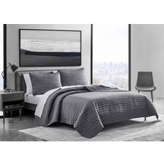 Vera Wang Herringbone Stitch Charcoal Quilt Set, Queen Negro