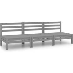 Furu Loungeset Utemöbler vidaXL Loungegrupp För Trädgården 3 Delar Grå Massiv Furu Loungeset