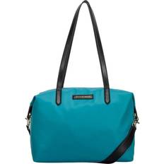 Leather Fabric Tote Bags Nylon Zip Top Tote Bag Teal One Size