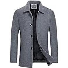 Herr Vinter Peacoat, Woolen Blend Warm Jacka Single Breast Thermal Casual Coat Color Gray, Men-3XL