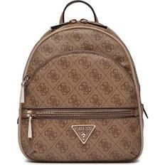 Guess Marrone Borse Guess Zaino piccolo beige in similpelle a fantasia monogram marrone con doppia tasca frontale