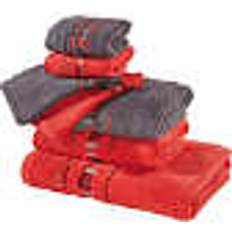 Erwin Müller 7-teiliges Walk-Frottier-Set Achern rot#grau