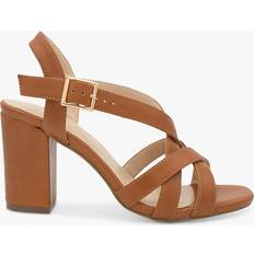 Faux Leather Heeled Sandals Paradox London Hilde Wide Fit Block Heel Sandals, Tan