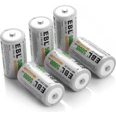 EBL 6 Packs Battery C Size Rechargeable Batteries 5000mAh, Ni-MH C Cells