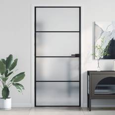 Portes vidaXL Porte Intérieure Mince 93x201.5 cm Noir Verre Clair Gauche (90x200cm)