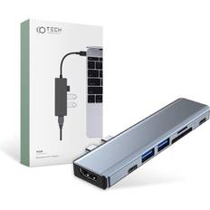 Tech-Protect V5-Hub Adapter 7-in-1 - USB-C Adapter with 4K HDMI, 2 USB, SD/TF Card Reader, 2 USB-C | Designed for Laptops with Two USB Type-C Ports | Grey