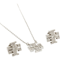 Hopeoitu Korusetit Tory Burch Kira Pave Pendant And Stud Earring Set - Silver/Transparent