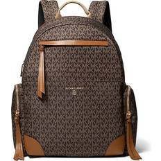 Brown Backpacks Michael Kors Prescott Large Signature Logo Print Woven Backpack - Brown/Acorn