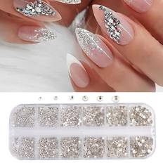 Nagelprodukter Shein Black Friday 12 Grids White Nail Art Rhinestone, Mixed Crystal Rhinestone Nail Decoration DIY Glass Stone Flatback DIY Nail