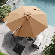 Crestlive Products 11 Patio Cantilever Umbrella, Heavy-Duty Frame Single Round Offset Umbrella Tan