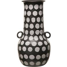 Storied Home Creative Co-Op Hand-Painted Terra-Cotta Polka Dots Black White Truck Ship Vase