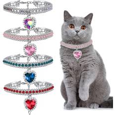 Tianfu 4 Pieces Rhinestone Cat Collar Heart Bling Breakaway Cat Collar Collar