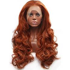 Bestung Glueless Copper Red Lace Front Wigs For Women 24 Inches Long Natural Wavy Free Part Front Wigs Heat Resistant