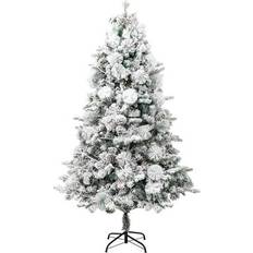 vidaXL Snow+Lights and Pine Cones Green/White Juletre 195cm