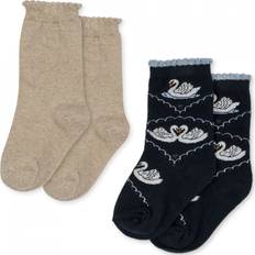 Glitter Sokker Konges Sløjd Kid's Jacquard Swan Socks 2-pack - Navy/Off White