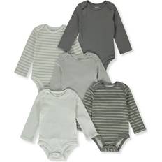 Hanes Baby's Long Sleeve Ultimate Flexy Bodysuits 5-pack - Grey Stripe