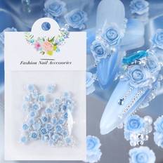 Nail Products Shein 30Pcs Kawaii Blue Carved Roses Nail Charms Roses Flower Nail Parts Valentine's Day Decoration Nail Accessories For Nail Supplies