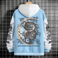 Shein Multifärgade Jackor Shein Men'S Chinese Dragon & Letter Printed Warm Lined Baseball Jacket Without Hoodie