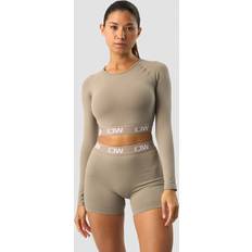 ICANIWILL Define Seamless Logo Long Sleeve Crop Top Taupe