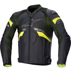 Yellow Motorcycle Jackets Alpinestars GP Plus R V3 Rideknit Leather Motorcycle Jacket - Black/Yellow Fluo