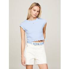 Tommy Hilfiger Women T-shirts Tommy Hilfiger Essential Textured Ruffle Slim Fit T-Shirt MODERATE BLUE