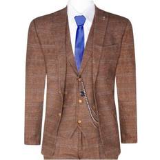 Mens Piece Wool Suit Oak Brown Tweed Herringbone Check Peaky Blinders Gatsby