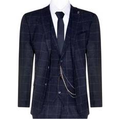Mens Piece Wool Suit Navy Blue Tweed Check Peaky Blinders 1920 Gatsby Formal