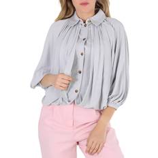 Burberry Women Blouses Burberry Ladies Light Pebble Grey Darcie Gathered Jersey Bubble Hem Blouse, Brand US 10