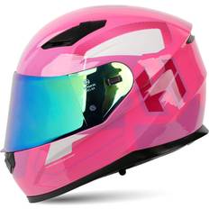 RUYICZB Unisex Bluetooth Motorcycle Helmet Dual Visors Full Face Modular Helmets Crash Helmet for Adult Men and Women DOT/ECE Certified with Tail and Removable Washable Cotton Lining,Pink 1,M