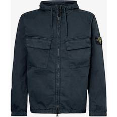 Stone Island Men Outerwear Stone Island Mens Navy Blue Logo-badge Drawstring-hood Stretch-cotton Jacket