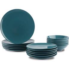 Amazon Basics Basics 18-Piece Stoneware Deep Teal Dinner Set