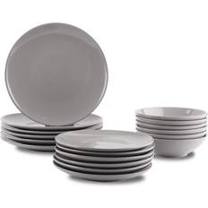 Amazon Basics Basics 18-Piece Stoneware Smokey grey, Service Dinner Set