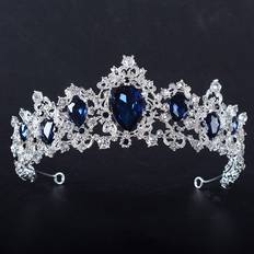 Royal - Women Headgear SNOWH Crystal Crown Bridal Tiara Royal CZ Wedding Crowns Princess Headpieces Hair Accessories Pageant Halloween Party Sapphire