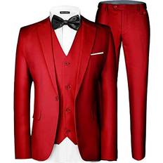 Men - Red Suits Mage Male MAgE MALE Mens Pieces Suit Elegant Solid One Button Slim Fit Single Breasted Party Blazer Vest Pants Set Red