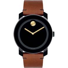 Movado Klockor Movado BOLD TR90 with a Sunray Dot and Leather Strap, Black/Gold Model 3600305