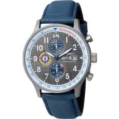 AVI-8 AVI-8 42mm Hawker Hurricane Classic Chronograph Vintage Blue Japanese Pilot with Leather AV-4011-0F