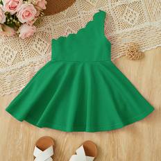 Green Dresses Shein Baby Girl One Shoulder Sleeveless Dress - Scalloped Trim