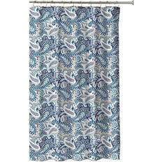 Paisley Fabric Shower Curtain Marine Navy Blue Taupe Beige White