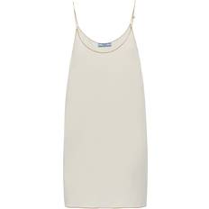 Prada Dresses Prada Womens Neutral Sablé Logo-charm Woven Mini Dress