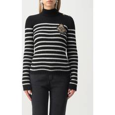 Balmain Dame Sweatere Balmain Stribet Sweater Med Logo-Patch - Sort
