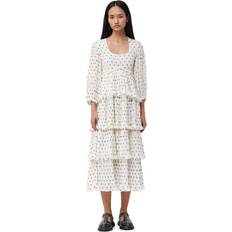 Ganni White Pleated Midi Dress 135 Egret DK