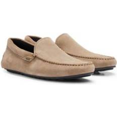 Beige - Men Moccasins BOSS Men's Suede Moccasins With Logo Details Beige Beige