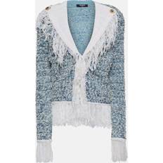 Balmain Vestes Balmain Balmain-Fringed Tweed Blazer Woman Blue