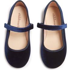 Blue Ballerina Shoes Childrenchic Mary Jane Flats with Hook and Loop Straps Shoes for Girls Velvet Navy Blue, EU, Little Kid