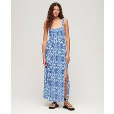 Superdry Long Dresses Superdry Tie Back Abstract Print Maxi Dress, Blue/White