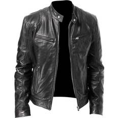 Leather Jacket Men Winter Fleece Motorcycle PU Leahter Jacket Male Stand Collar Casual Windbreaker Ropa De Hombre Slim Coat Multicoloured One