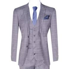 Paul Andrew Mens Grey Suit Piece Check Vintage Retro Smart Wedding Classic Tailored Fit