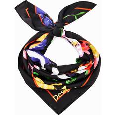 Jaune Écharpes Desigual Foulard Carré Fleurs Femme - Noir